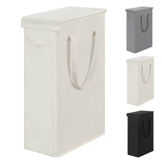 BGTREND Tall & Slim Laundry Hamper with Lid and handles Narrow Laundry Basket Collapsible Dirty Clothes Hamper Portable Laundry Storage Bin Oxford (45L, Beige)