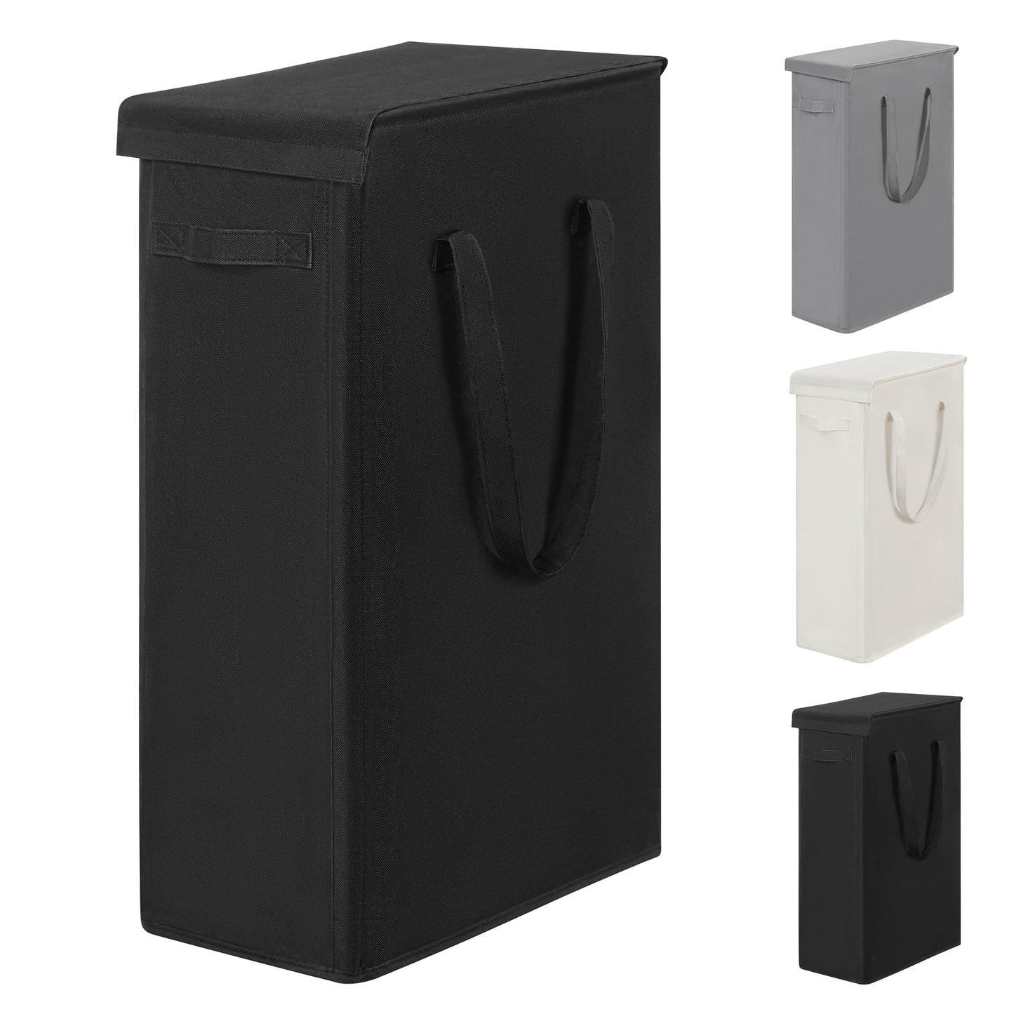 BGTREND Tall & Slim Laundry Hamper with Lid and handles Narrow Laundry Basket Collapsible Dirty Clothes Hamper Portable Laundry Storage Bin Oxford (45L, Black)