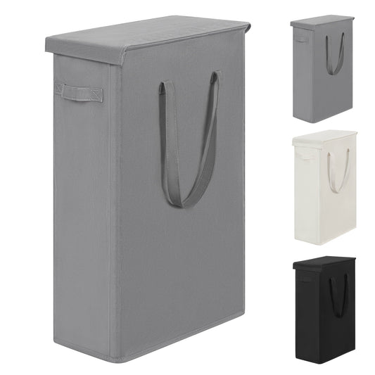 BGTREND Tall & Slim Laundry Hamper with Lid and handles Narrow Laundry Basket Collapsible Dirty Clothes Hamper Portable Laundry Storage Bin Oxford (45L,Gray)