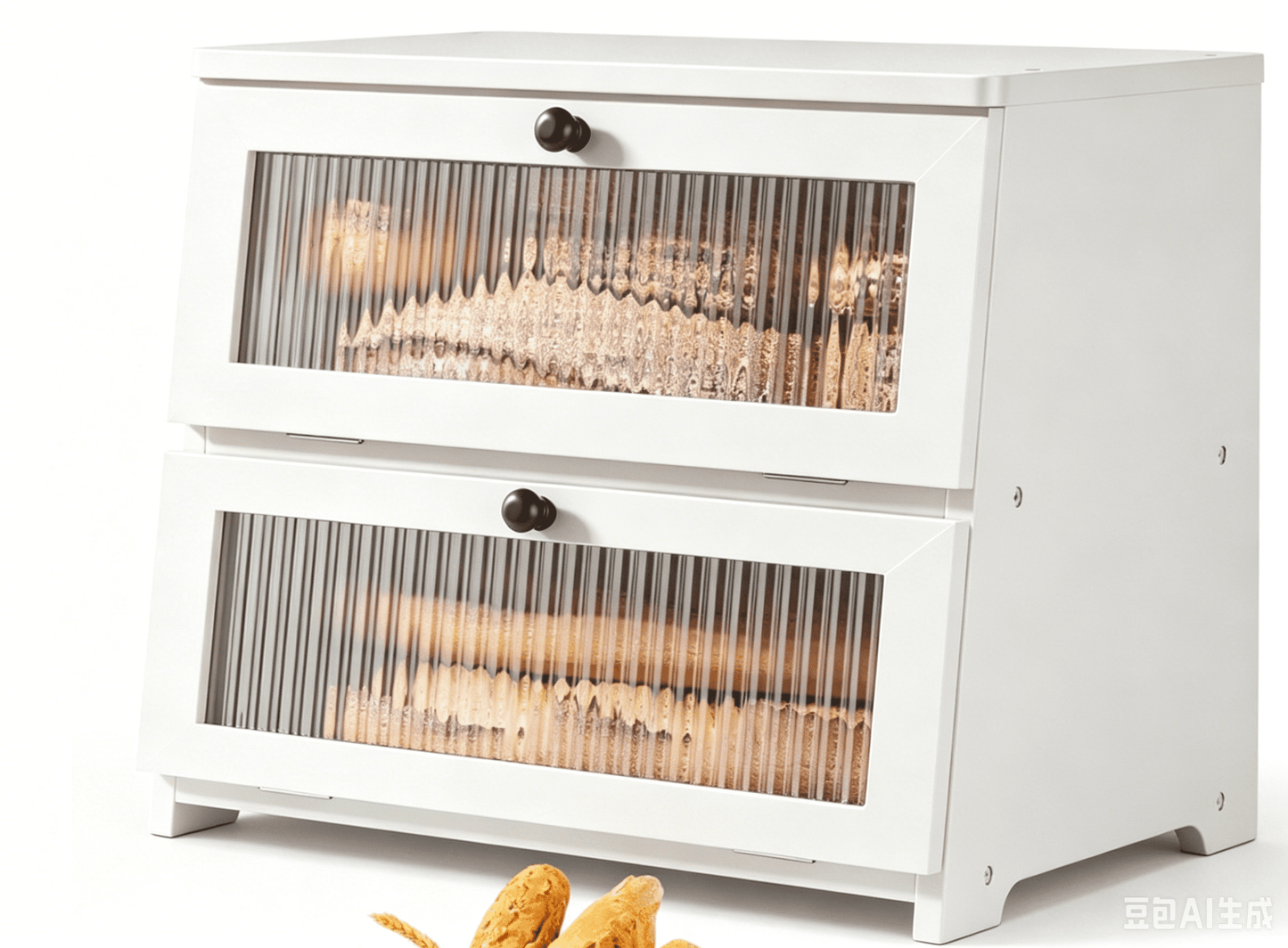 BGTREND Bread Box With Trapezoidal Bamboo for Kitchen Countertop, Spacious Wooden Corner Bread Storage Container, Under Cabinet Organizer(White,Double Layer)