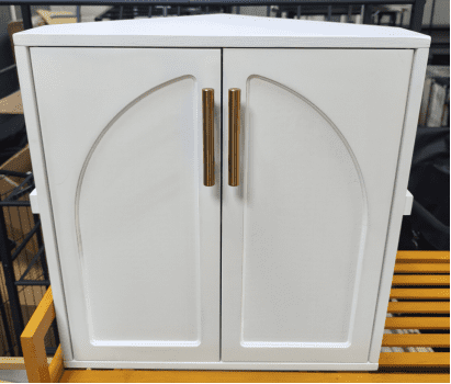 BGTREND Bread Box With Arched Door for Kitchen Countertop, Spacious Bamboo Corner Bread Storage Container, Under Cabinet Organizer(White,Small)