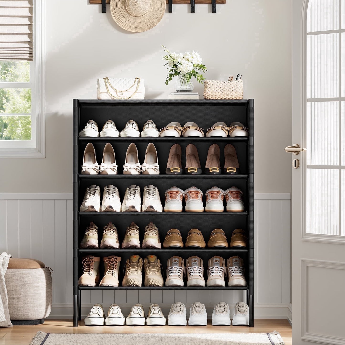 BGTREND 6 Tier Shoe Rack with Cover 20 Pairs Shoe Shelves Organizer for Closet, Entryway, Hallway, Bedroom, Black