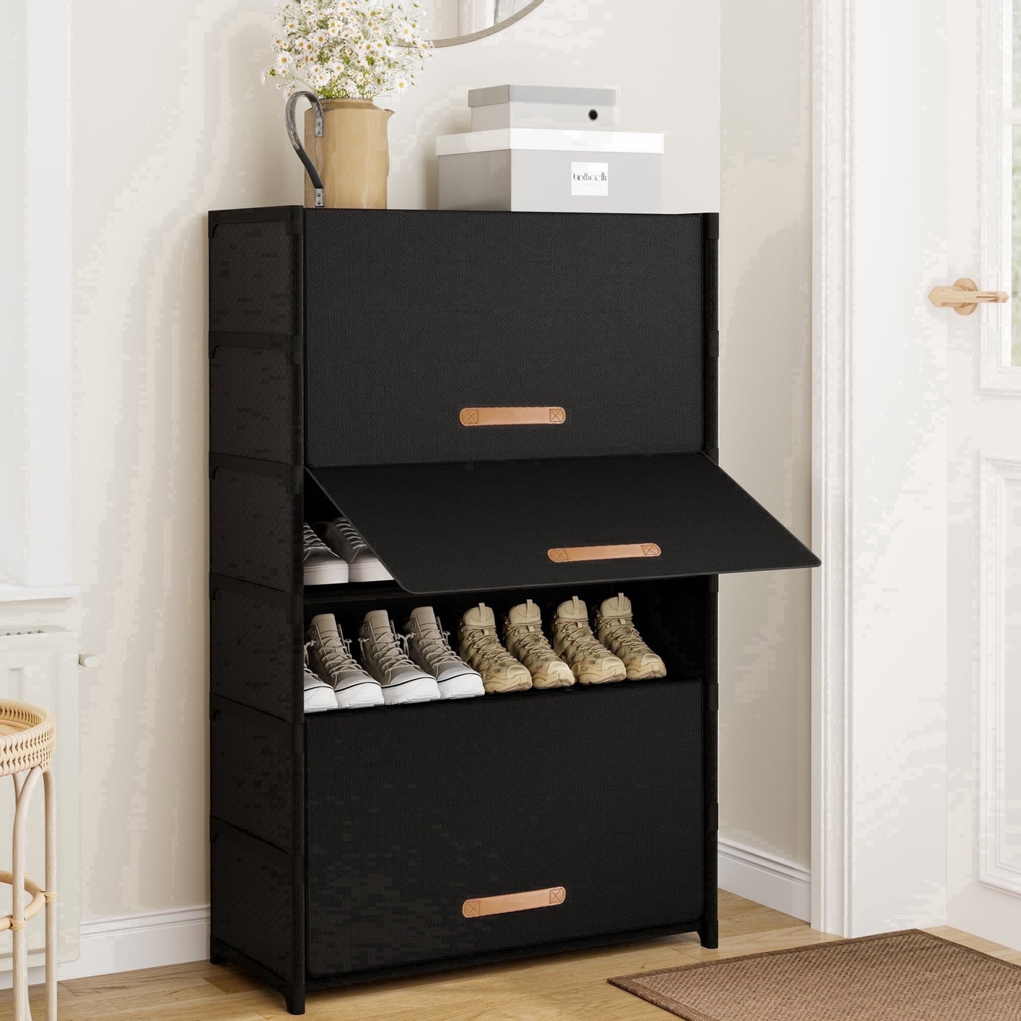 BGTREND 7 Tier Shoe Rack with Covers Shoe Storage Organizer Holds 28 Pairs for Closet Entryway Hallway, Black