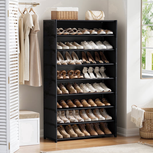BGTREND 9 Tier Shoe Rack with Cover 28 Pairs Shoe Shelves Organizer for Closet, Entryway, Hallway, Bedroom, Black