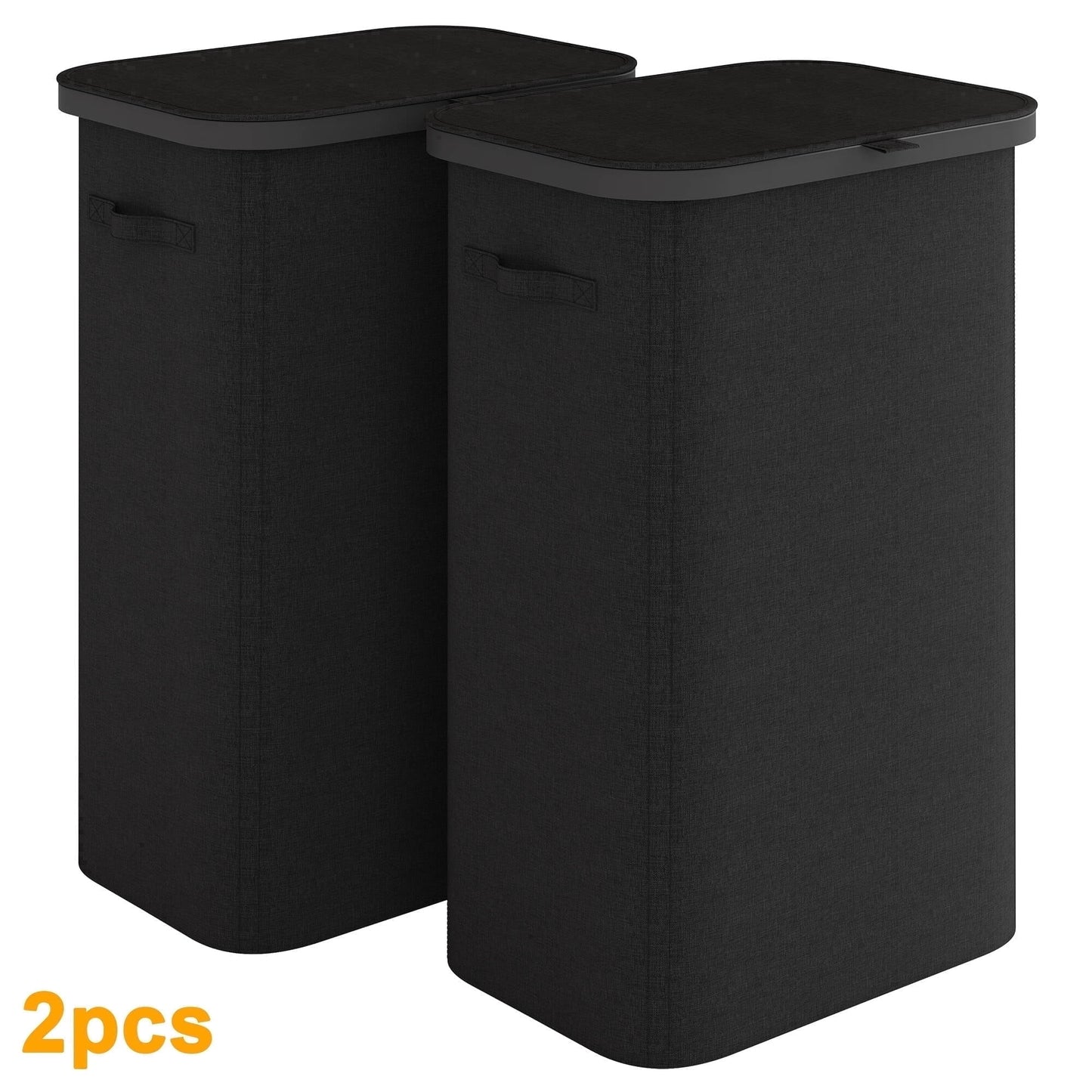 BGTREND 2Pack Slim Laundry Hamper with Lid 85L Foldable Clothes Basket with Removable Mesh Bag & Handle for Closet Bathroom Bedroom (Black)