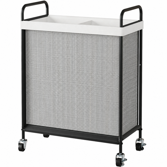 BGTREND 100L 2-Section Rolling Laundry Hamper with Handle Laundry Basket with Wheels Metal Frame Clothes Hamper with Removable Bag